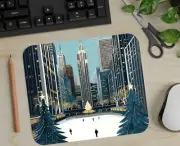 New York Skating Rink Rockefeller Illustration Art Computer Mouse Pad Gift