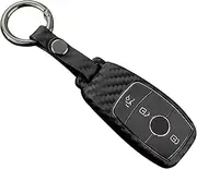 M.JVisun Soft Silicone Rubber Carbon Fiber Texture Cover Car Remote Key Fob Case for Mercedes-Benz 2019-2022 A Class C Class G Class 2017-2022 E Class 2018-2021 S Class Key - Black - Round Keychain
