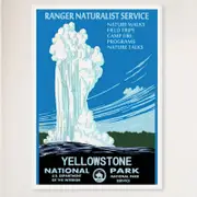 Galrie Vintage 1938 Yellowstone National Park Travel Poster Featuring Old Faithful Geyser, White Frame, 50 x 70cm (20 x 28inch)