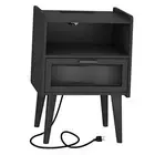 Nightstand with Charging Station, Bedside Tables, End Table Side Table Black