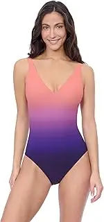 [Profile by Gottex] Women’s Multi V Neck One Piece Bathing Swimsuit with Soft Cups and Tummy Control Swim Essential