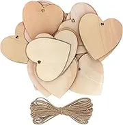 Kurtzy 50 Decorative Wooden Heart Shape 10 x 10cm Craft Tags Plaques Suitable for Wedding Reception, Centerpieces, Table Decorations, and Events - Natural Unfinished Wood Heart Shaped Cutout