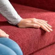 SMEDSTORP 3-seat sofa with chaise longue, Lejde/red/brown birch
