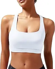 [RUNNING GIRL] High Impact Sports Bras for Women,Square Neck High Support Bra Moulded Cup Racerback Workout Bra, B-white, Medium