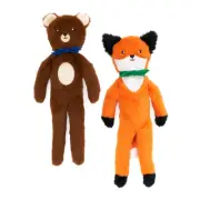 ZippyPaws Fox and Bear Fluffy Peltz Large Dog toys (2-Pack)