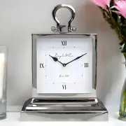 Large Modern Shiny Silver Stepped Doyle & Co Mantel Clock Display Home Decor