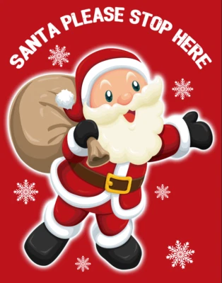 Sticker Window Door Sign Signage Santa Please Stop Here Notice Father Christmas