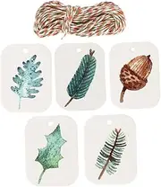 GOOHOCHY 250pcs Vintage Present Tags with Leaf and Pine Cone Pattern Paper Hangtags for Present Wrapping DIY Projects and Party Favors for Weddings and Special Occasions