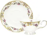 ACMLIFE Bone China Tea Cup and Saucer Set - Bone China Coffee Tea Cup Set for 1, Floral Vintage Tea Cups and Saucers Tea Party Cups for Women or Gift Giving