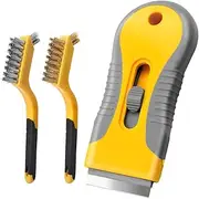 Hob Oven Hand Cleaning Tool Set, Non-Scratch Glass Window Remover with 15 Spare Replacement + 2 Stainless Brush for Removing Burnt-On Food Glass Ceramic Wallpaper Labels Sticker Adhesive Glue