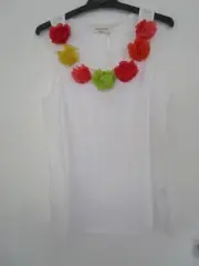 Women's Peter Alexander white tank top with 3D flowers Size S