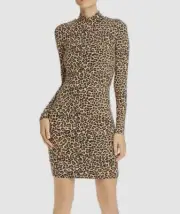 $225 Bardot Women's Brown Black Leopard-Print Mock-Neck Bodycon Mini Dress 10/L