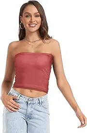 [GuoChe] Sexy Crop Tops for Women Fire Brick Red Non Slip Strapless Bandeau Top Bra Tube for Summer Gym