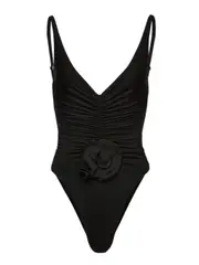 [Magda Butrym] Magda Butrym-Costume Da Bagno Con Fiori Arricciati In Nero-Donna 36 FR