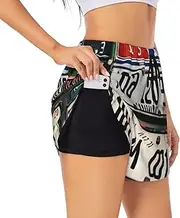 [GaxfjRu] Old License Plate Print Women's Running Shorts High Waisted Running Shorts Pocket Sporty Gym Elastic Short