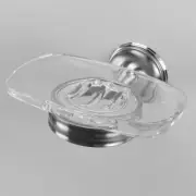 Franz Viegener Clear Soap Dish and Solid Brass Holder, Wall-Mount, Satin Chrome