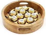 Jaiccha Ghasitaram Round Printed Wooden Tray of 11 Channa Laddoos|Diwali Gift,Holi,Rakhi,Valentine,Christmas,Birthday,Anniversary,Her,Him|