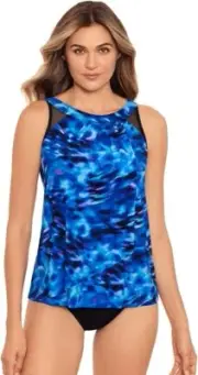 Miraclesuit L135727 Blue Ocean Ocelot Ursula Tankini Swim Top Size 8
