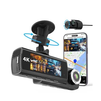 KAWA True 4K Dash Cam Front and Rear, 2160P WiFi Dash Camera for Cars with So...