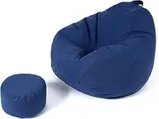 EdNey Stuffed Animal Storage Bean Bag Cover(No Filler), Fine Velvet Cotton, Washable, Beanbag Lazy Sofa Covers for Organizing Plush Toys or Textile, for Adults, Teens,Blue,110x125cm