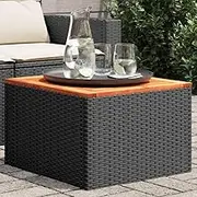 Outdoor Table Acacia Wood, Round Foldable Table for Patio, Dining, Garden, Kitchen Dinning, Black Metal 55x55x37 cm
