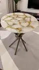 24" White Agate Round Table Top Hallway Garden Furniture For Cafeteria Desk Deco