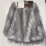 Designer Jason Wu Faux Fur Christmas Tree Skirt 56" Black White Long Feather NEW