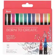 Born Outline Marker Metallic Silver 12 Pack