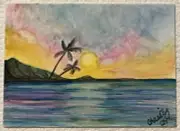 5x7 Canvas Panel Watercolor Painting of “Beach” Original Artist- OOAK