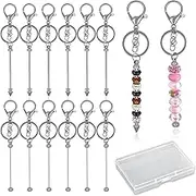 12 Pcs Beadable Keychain Bar Bulk, DIY Beading Supplies for Crafting, Blank Metal Bars with Box, Detachable Beaded Chain Making Kit for Handmade Gifts