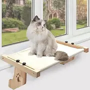 Leuik Cat Window Perch, Hammock Bed with Wood Frame for Large Cats, Adjustable Sunbathing, Napping & Overlooking, Sturdy Perch Seat Windowsill, Bedside, Drawer, Cabinet Grey