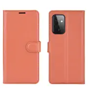 For Samsung Galaxy A72 5G / 4G Lychee Folio Protective Case, Kickstand, Wallet, Brown
