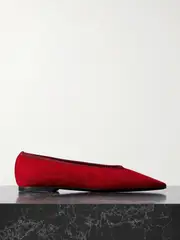 [TOTEME] TOTEME - The Minimalist Grosgrain-trimmed Suede Ballet Flats - Red - IT37 IT 37 Red