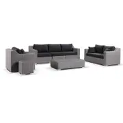 Milano 3+2+1 Seater Outdoor Wicker Lounge Setting with Coffee Table Brushed Grey - Denim Grey