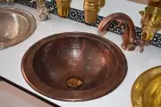 Hammered Copper Round Bar Sink including drain ,Handcrafted Copper Round Sink