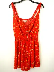 BLOOMFIELD M NWT Red Floral Print Elastic Waist & Straps Button Front Romper
