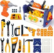 57pcs Kids Tool Set, Pretend Play Toddler Tool Toys with Drill Set, Tool Box Construction Tools Toys for Boys 3-5