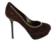 SERGIO ROSSI SHOES AGATA PLATFORM PUMPS BROWN SUEDE LEATHER ZIPPER $730 39 9