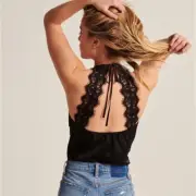 Women's Size Small NWT Abercrombie Black Satin & Lace Backless Bodysuit