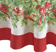 Holiday at Home Oval Cloth Tablecloth + 8 Matching Napkins Holly Traditions NWT
