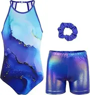 [JOYSTREAM] Gymnastics Leotards for Girls With Shorts Sparkly Ballet Dance Clasp Back Activewear