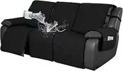 Easy-Going Waterproof Recliner Sofa Cover with Pocket, 1-Piece Reversible Couch Cover for 3 Seat Recliner, Washable Protector with Elastic Straps for Dogs (Recliner Sofa, Black/Beige)