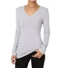 Women’s V-neck Long Sleeve Basic Shirt Top Slim Fit Stretch T-shirt Plain Cotton