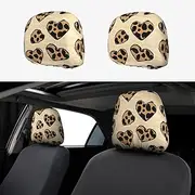 CSIVKEJ Heart Leopard Print Car Head Rest Covers 2 Piece Car Seat Headrest Protector Fit Most Vehicles