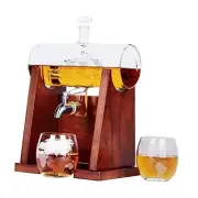 Whiskey Decanter with 2 Globe Glasses, 1250ml Ship Whiskey Decanter Set for