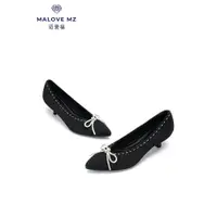 在飛比找ETMall東森購物網優惠-MALOVE MZ2023新款黑色尖頭高跟鞋女細跟水鉆蝴蝶結