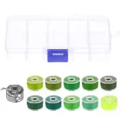 Prewound Sewing Bobbins Thread with Bobbin Case and Storage Box, Green Series