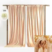 QICAIYUN 10x10ft Wedding Curtains Champagne Wedding Backdrop for Ceremony Prom Stage Backdrop Satin Fabric Curtain Drapes Curtains Panels with Rod Pockets W5' x H10'丨2 Panels YUNBSDJ061