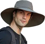 [OZ SMART SUN PROTECTION] Wide Brim Bucket Hat, UPF 50 UV Protection Sun Hat for Men/Women, Cowboy Style Boonie for Fishing, Hiking, Camping, Garden, Farming, Outdoor Exercise (Army Green)