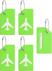 uxcell Silicone Luggage Tag, 5 Pcs Silicone Suitcase Tag Identifier Name ID Card Holder Privacy Protection Unique Luggage Name Tags with Stainless Steel Loop, Fluorescent Green